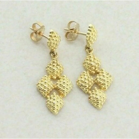 14k Yellow Gold Earrings Bead Cluster Dangle Drop Earrings - Picture 1 of 7